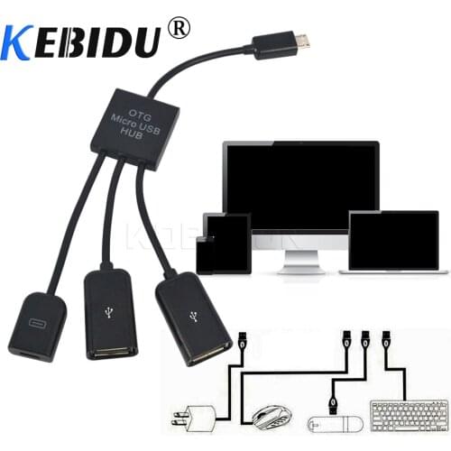 Kebidu 3 Port Micro USB Power Charging OTG HUB Cable One Males Micro USB connects to one Micro USB female and Two USB 2.0 Female