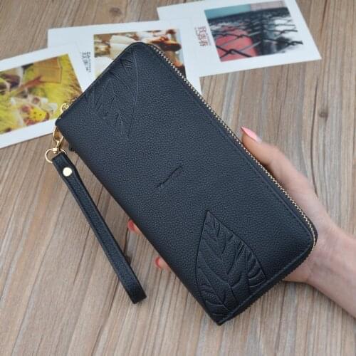 Womens Wallets and Purses PU Leather Wallet Female Wristband Leaf Print Long Women Purse Large Capacity Bag Women Wallet