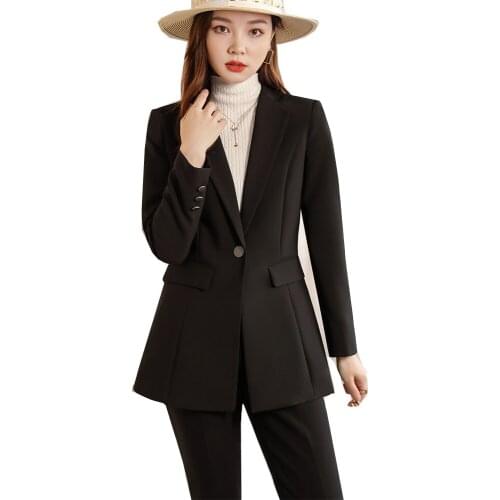 Formal Blazer Jacket and Trousers Office Ladies Pant Suit Women Khaki Black 2 Piece Set For Business Career Work