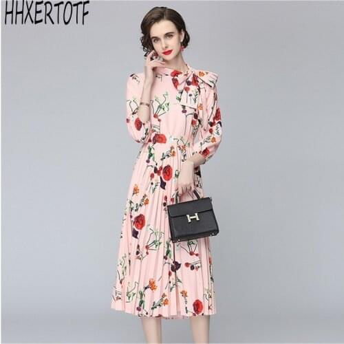 2021 summer Womens 2 Piece Sets Fashion Runway Rose Print long sleeve shirts Tops+ rose Printed Pleated Skirt Set