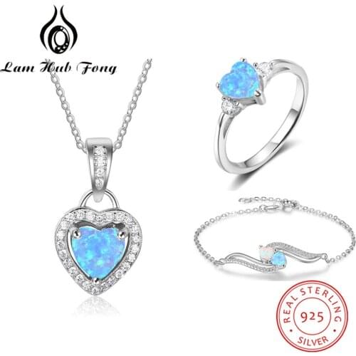 Luxury Jewelry Sets for Women 925 Sterling Silver Blue Heart Opal Necklaces Rings Bracelet Cubic Zircon Bridal Wedding Jewelry