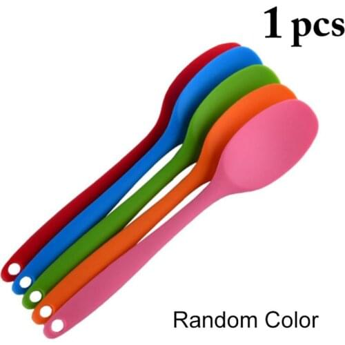 1pc Silicone Soup Spoon Heat Resistant Long Handle Food Serving Spoon Cooking Spoon Tableware Accessories Random Color