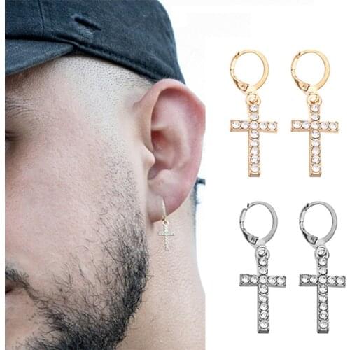 2Pcs 1Pair Trendy Cross Drop Earring Mosaic Cubic Zircon Simple Elegant Accessories Versatile Daily Wear Earrings for Women Men