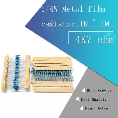 300pcs 1/4W Metal film resistor 1R ~ 1M 100R 220R 330R 1K 1.5K 2.2K 3.3K 4.7K 10K 22K 47K 100K 100 220 330 1K5 2K2 3K3 4K7 ohm