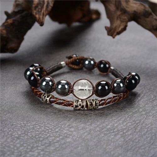 4 Color Fashion Retro Men/women Braided Rope Leather Natural Stone Beads Bracelet Bangle Strand Bracelets Jewelry Gift Y1018