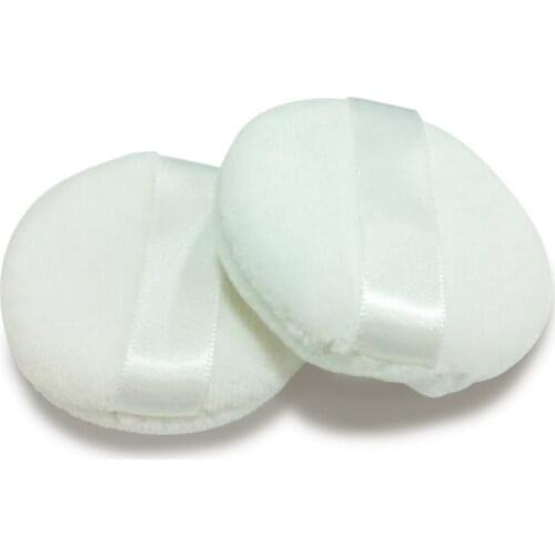 60/70/80mm white cotton powder puffs with ribbon, face care styling tools 100pcs/lot