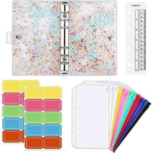 A6 Budget Binder Cover, Waterproof PVC Ring Binder Cash Envelope Wallet for Planner Organizer, Pockets Multicolor Zipper