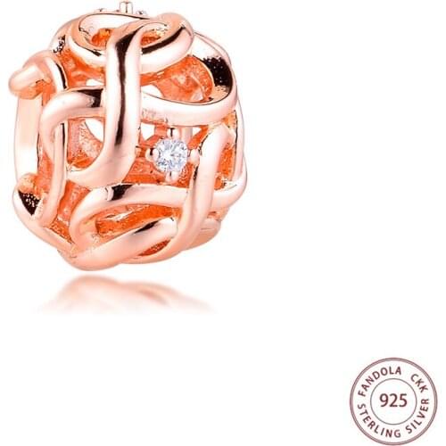 Genuine 925 Sterling Silver Openwork Woven Infinity Charms Beads for Jewelry Making Fits Women Original Bracelet Bijoux