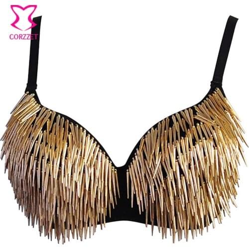 Gold Rivets Spike Bra Push Up Bralette Top Sexy Lingerie Plus Size Bras For Women Steampunk Burlesque Underwear Brassiere Femme