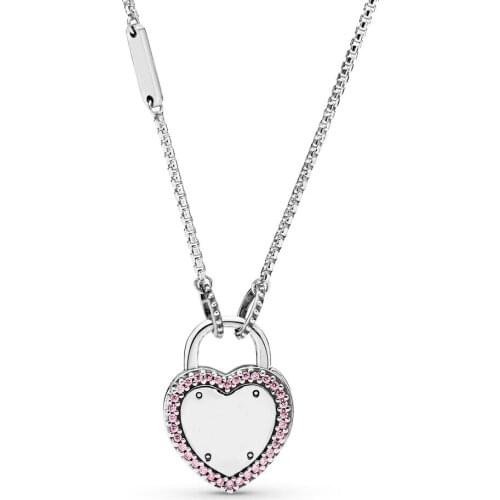 100% Real 925 Sterling Silver Lock Your Promise Heart Pendant Necklace for Women S925 Fine Jewelry Collier Necklaces Colgantes