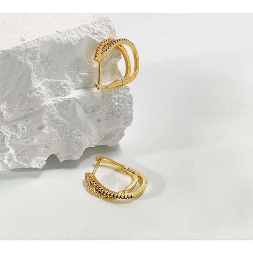 Minar Gold Color Double Layered Sparkly Zircon Hoop Earrings for Women CZ Micro Inlay Black White Circle Bling Huggie Earrings