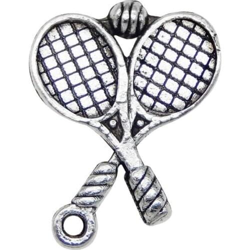 Julie Wang 20PCS Tennis Charms Racket And Ball Alloy Sports Antique Silver Color Earrings Bracelet Jewelry Making Accessory