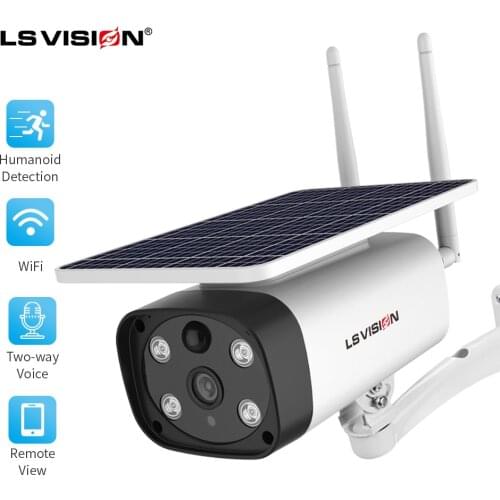 LSVISION Solar Panel Camera Wifi 1080P Outdoor Wireless Rechargeable Battery Bullet PIR Motion Alarm Video Surveillance Camera