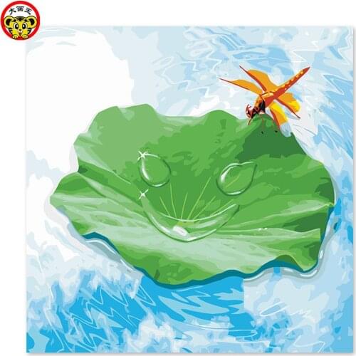 Painting by numbers art paint by number home decor painting on lotus leaf smiling scenery