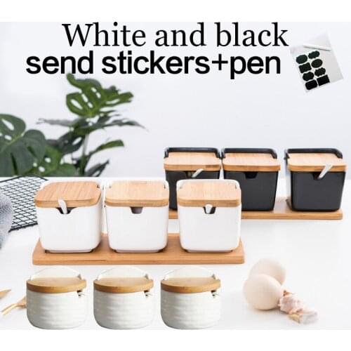 Kitchen Tool ceramic spice jars, storage containers with spoons, porcelain boxes and bamboo lids, spice jars kitchen