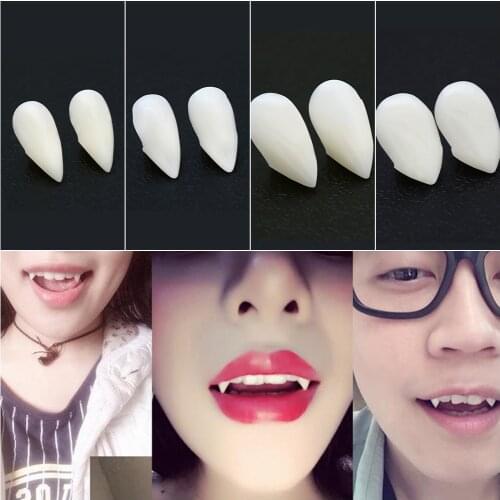 DIY Resin Fangs Halloween Decoration Props Horror vampire teeth with glue Cosplay Costume Dress false fangs Party Supply 4 Size