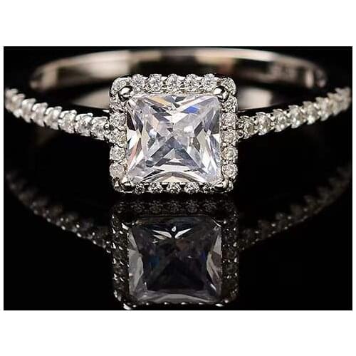 Square Moissanite Rings 1ct-2ct Carat Imitation Diamond White D Color S925 Sterling Silver Moissanite Anniversary Rings