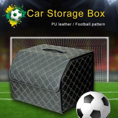 PU Leather Car Travel Storage Box Football Pattern Folding Car Trunk Organizer Box Large Automotive Interior Accessories