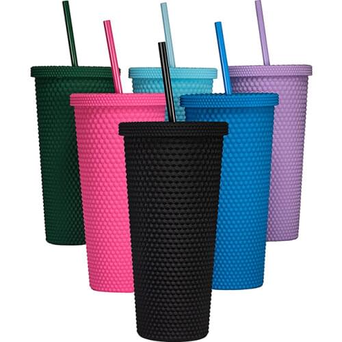 710ML Coffee Cup Summer Cold Water Tumbler Cup Double wall Plastic Durian Diamond Studded tumbler with straw