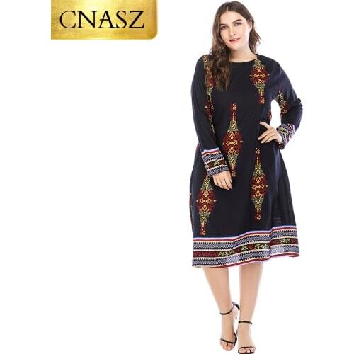Morocco cotton long T-shrit Dress printing design African fashion long sleeve women party wear