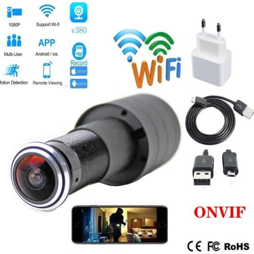 WIFI mini H.265 peephole cat eye HD door eye surveillance camera supports onvif protocol audio