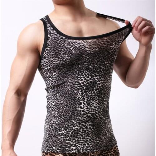 Men Leopard Tank Tops Sexy Compression Gyms Bodybuilding Sleeveless Casual Shirts Tight Clothing Mens Top Slim Fitness