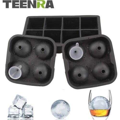 TEENRA 3Pcs/set 8 Cavity ice cubes & Balls Set Silicone Ice Mold Maker 8 Square Cube Mold And 4 Ice Sphere Mold Ball With Funnel