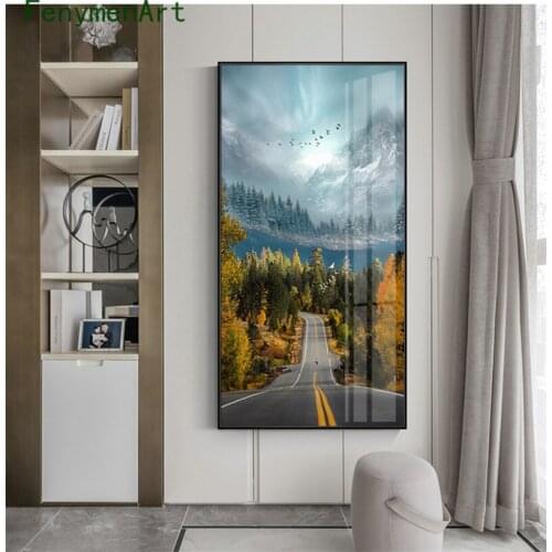 Mountain Road Landscape Canvas Painting Nordic Forest Snow Mountain Poster Print Modern Wall Art Picture Living Room Home Decor