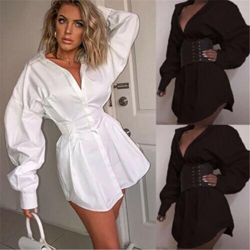 Office Lady Women Femal Ladies Long Sleeve Deep V Shirt Dress Sexy Mini Beach Dress Elegant Sexy Party Dress New