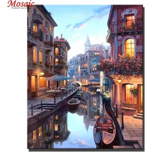 Full square resin 5D diy diamond painting cross stitch Venice Night Landscape diamond embroidery sale crafts kitchen decoration