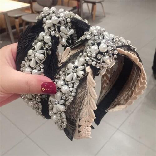 Top-grade Embroidery Pearl Corwn Headbands Hairbands Headwear Baroque Handmade Knitted Pearl Flower Bridal Hair Hoop Head Wear