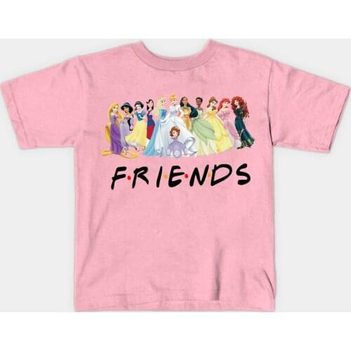 Princess Friends Shirt Alice In The Wonderland Little Mermaid Tee Cute Cartoon Graphic Tshirt Kawaii Top for Girls Kids Clothes