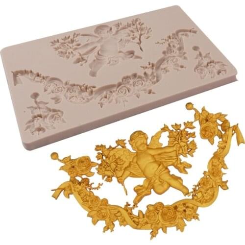 European Style Angel Relief Silicone Mold For Fondant Chocolate Epoxy Sugarcraft Mould Pastry Cupcake Decorating Kitchen Tool