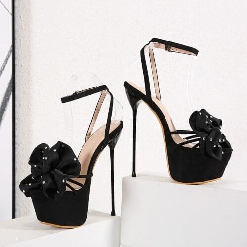 Ankle Strap Heels Platform Sandals Party Shoes For Women Wedding Pumps High Heels Sequined Gladiator Sandals bowknot heels