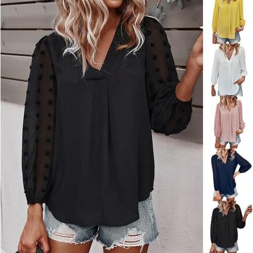 Chiffon Shirts New 2021 Sexy Slightly transparent Mesh harajuku Shirts Stand Collar Long Sleeve Women Tops Lantern sleeve