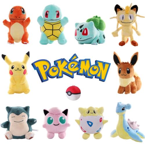 Squirtle Pikachued plush toys Charmander Bulbasaur Cartoon pokemoned Eevee Snorlax Gengar Jigglypuff Stuffed doll gifts for kid