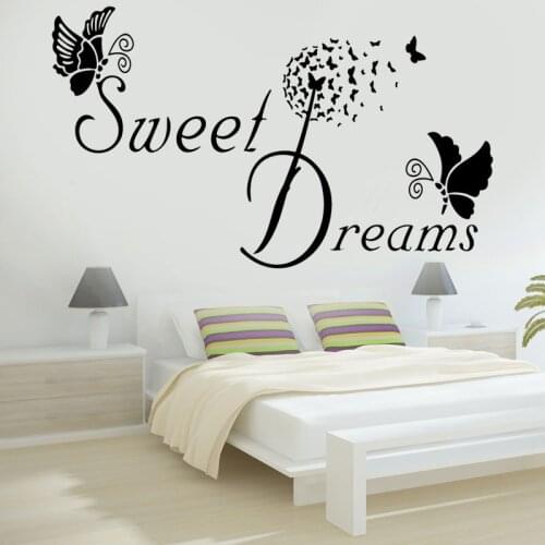 SWEET DREAMS Butterfly LOVE Quote Wall Stickers Bedroom Removable Decals DIY