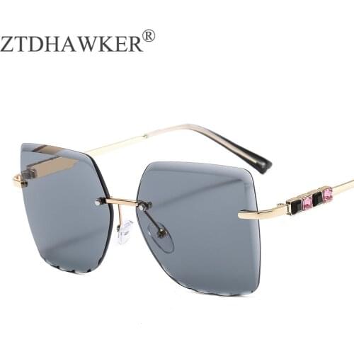 New Frameless Women Sunglasses Square Color Metal Frame with Diamond Eyeglasses Fashion Wild Glasses Female