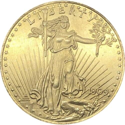 United States Liberty 1909 D Twenty 20 Dollars Saint Gaudens Double Eagle With Motto In God We Trust Gold Copy Coin
