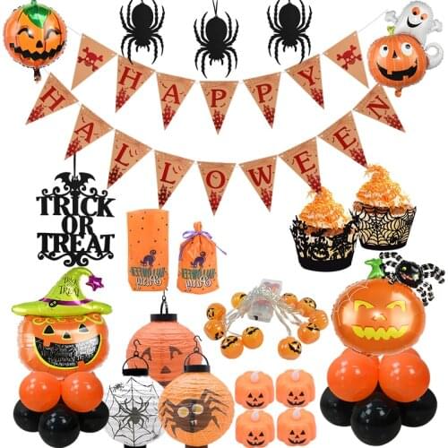 Halloween Decorations for Home Pumpkin Foil Balloons Paper Garland Bat Ghost Sign Props Halloween Party Supplies Decoration