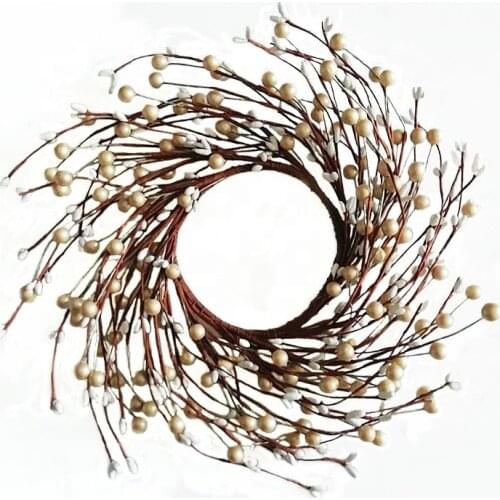 1pc Artificial Country Primitive White Pearl Berry Pip Berry Wreath Ring Garland for Christmas Door Wall Candle Decoration