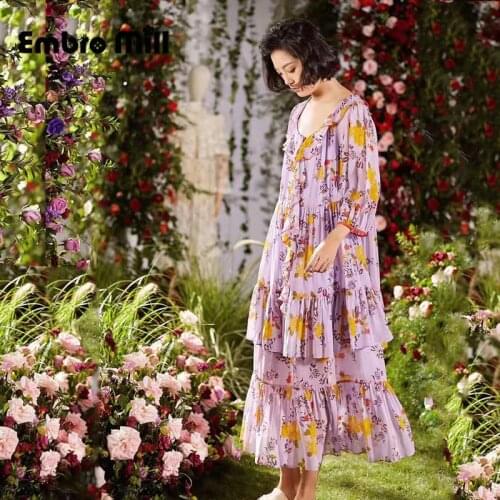 Spring And Summer New High-End Romantic And Elegant V-Neck Ruffle High Waist Silk Loose Holiday Outing Lady Dress S-XXL