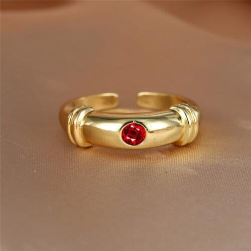 Vintage Gold Color Engagement Ring Charm Red Green Blue Purple Zircon Ring Female Cute Small Round Stone Opening Rings For Women