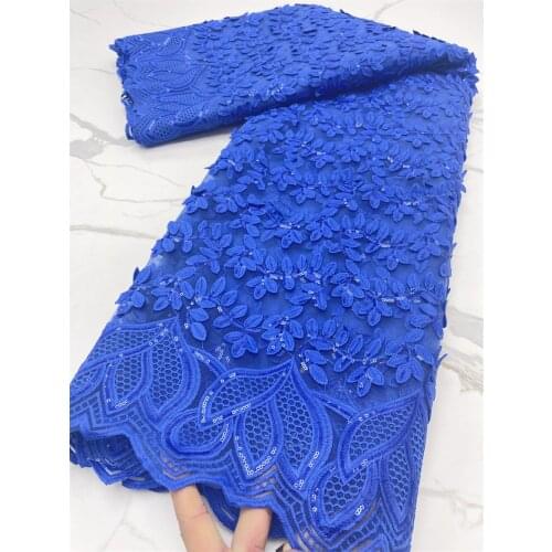 High Quality Nigerian Lace Fabric Embroidered French African Sequins Lace Fabric Weaving Design Royal Blue Lace Fabric 4142B