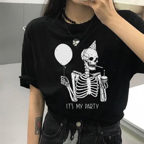 Streetwear Skull print aesthetic female t-shirt hip hop casual tees punk Loose Harajuka O-neck oversize gothic women clothing