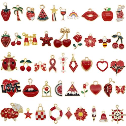 Julie Wang 10 Pairs Enamel Charms Random Mixed Fruit Animal Plant Flower Star Alloy Pendants Jewelry Making Accessory 6 Colors
