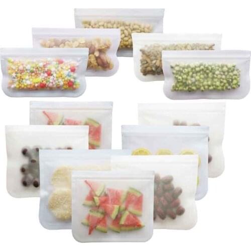12Pcs/Set Food Bag Frosted PEVA Silicone Food Fresh-Keeping Bag Reusable Freezer Bag Leakproof Top Fruits Lunch Box