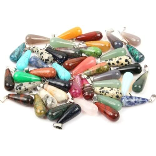 2 Pcs Natural Stone Pendants Long Waterdrop Shape Agates Opal Rose Quartz Stone Charms for Jewelry Making Necklace Bracelet Gift