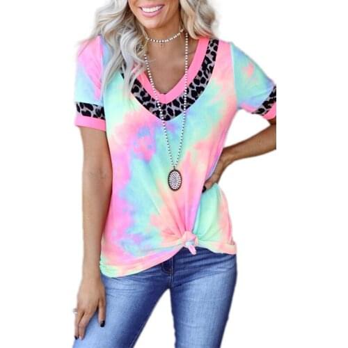 2021 Summer New Popular Tie Dye Printing Short Sleeve V-neck Casual T-shirt