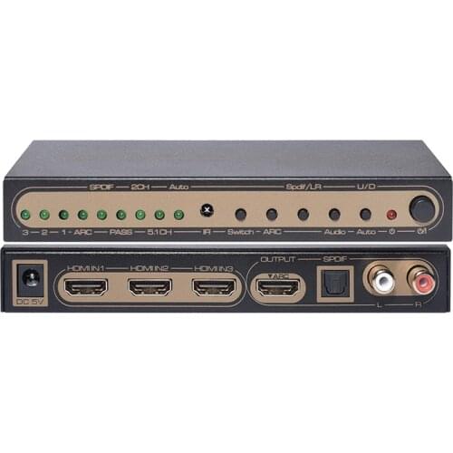 4K@60Hz HDMI Switch 3x1 with Optical SPDIF & RCA L/R Audio Out,3 In 1 Out HDMI Audio Extractor Splitter Supports ARC,4Kx2K